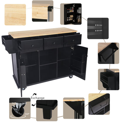 Black Kitchen Trolley & Island | Rubber Wood | 5-Wheel - HomeDelight