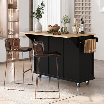 Black Kitchen Trolley & Island | Rubber Wood | 5-Wheel - HomeDelight