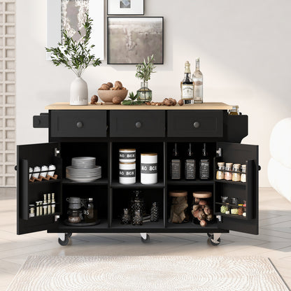Black Kitchen Trolley & Island | Rubber Wood | 5-Wheel - HomeDelight Black + MDF + Rubber Wood
