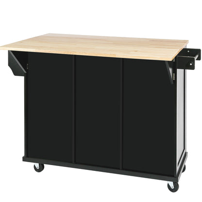 Black Kitchen Trolley & Island | Rubber Wood | 5-Wheel - HomeDelight