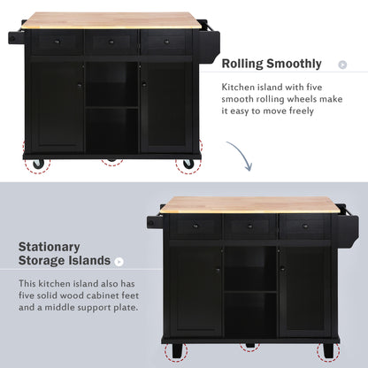 Black Kitchen Trolley & Island | Rubber Wood | 5-Wheel - HomeDelight