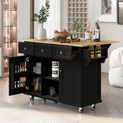 Black Kitchen Trolley & Island | Rubber Wood | 5-Wheel - HomeDelight