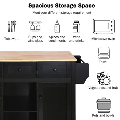 Black Kitchen Trolley & Island | Rubber Wood | 5-Wheel - HomeDelight