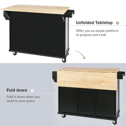 Black Kitchen Trolley & Island | Rubber Wood | 5-Wheel - HomeDelight