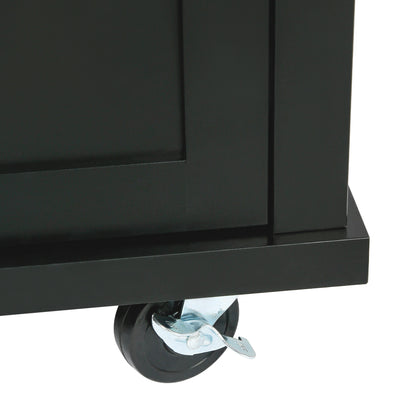 Black Kitchen Trolley & Island | Rubber Wood | 5-Wheel - HomeDelight