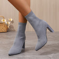 Signature Beast Fashion Pointed Metal-Tip Toe Block Heel Ankle Boots