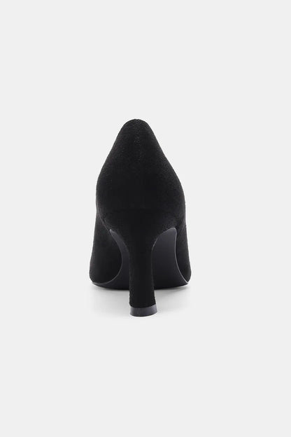 Faux Suede Point Toe Pumps - Trendy Mid Heels for Women