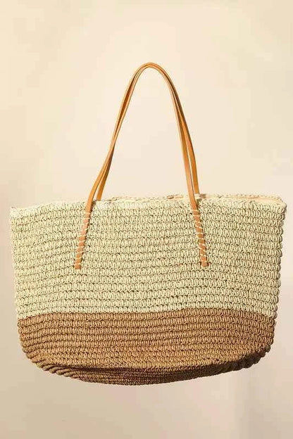 Fame Straw Braided Beach Tote Bag Ta one size