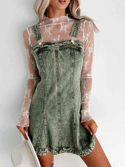 Square Neck Wide Strap Denim Dress