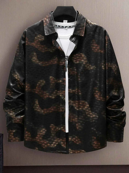 Men's Full Size Collared Neck Long Sleeve Shirt Plus Size