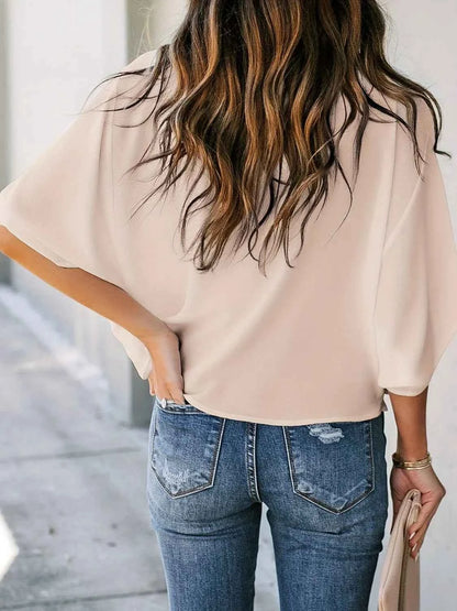 Full Size Ruched Three-Quarter Sleeve Blouse Plus Size