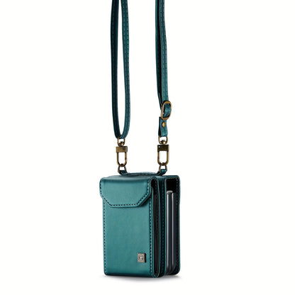Crossbody Case for Samsung Galaxy Z Flip 3/4/5 - Vintage Faux Leather Strap, Magnetic Closure & Card Holder - Unisex Design in Black Green Galaxy Z Flip 6