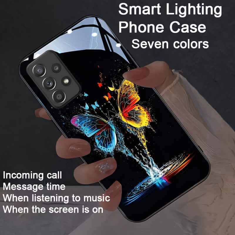 Double Butterfly Flying Colorful Intelligent Voice Control Luminous Mobile Phone Case Suitable for Samsung S24 Ultra/S22/S23 Plus/ip15promax/ip14promax/ip13promax/ip12promax Intelligent Luminous Voice Control Mobile Phone Cas