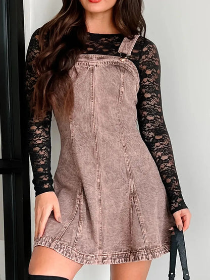 Square Neck Wide Strap Denim Dress