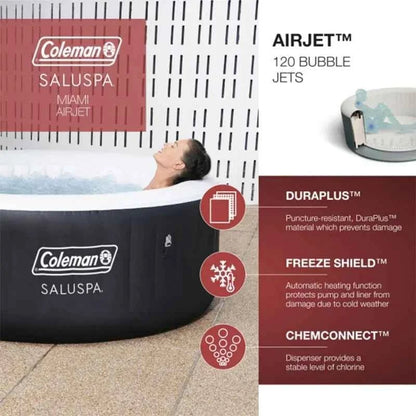 Coleman SaluSpa AirJet 2 to 4 Person Round Inflatable Hot Tub Portable Outdoor Spa with 60 Soothing AirJets and Insulated Cover