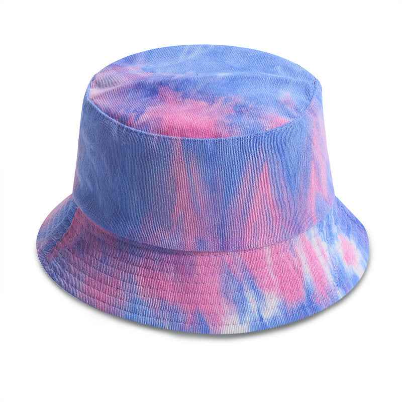 Corduroy tie dye fisherman hat in blue and pink colors for a trendy summer accessory
