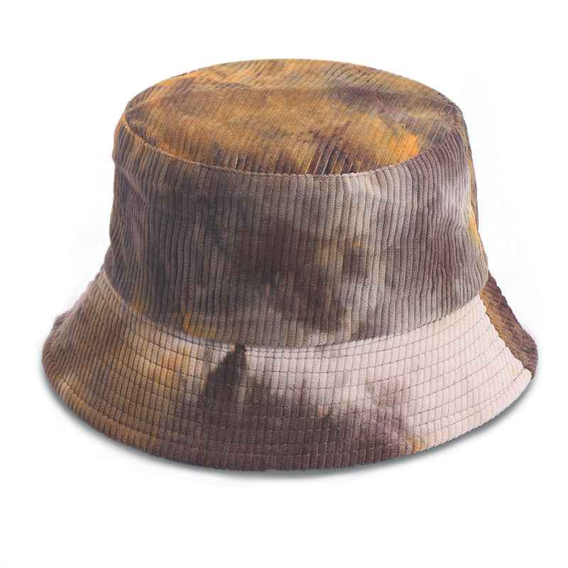 Corduroy tie dye fisherman hat in earthy tones, perfect for casual and outdoor wear