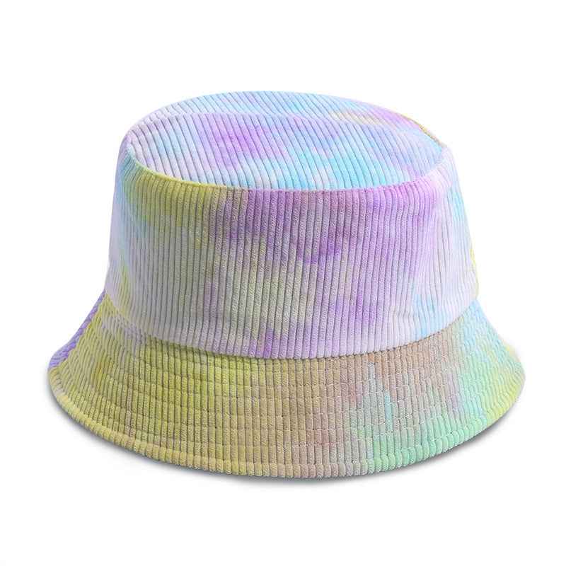 Multicolor corduroy tie dye fisherman hat with a soft texture for stylish sun protection