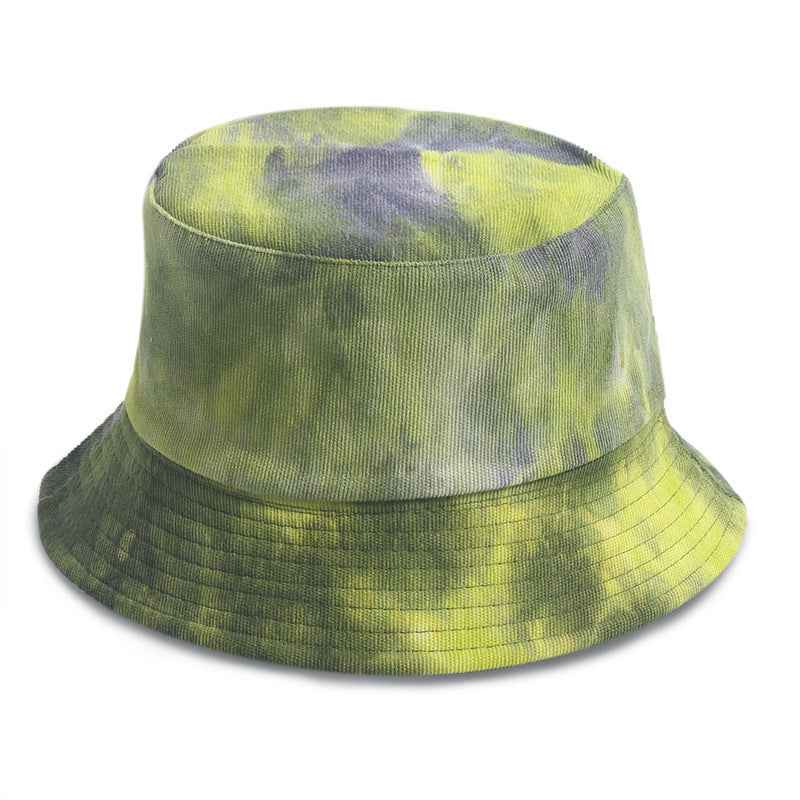 My Store corduroy tie dye fisherman hat in green and yellow shades for stylish outdoor wear