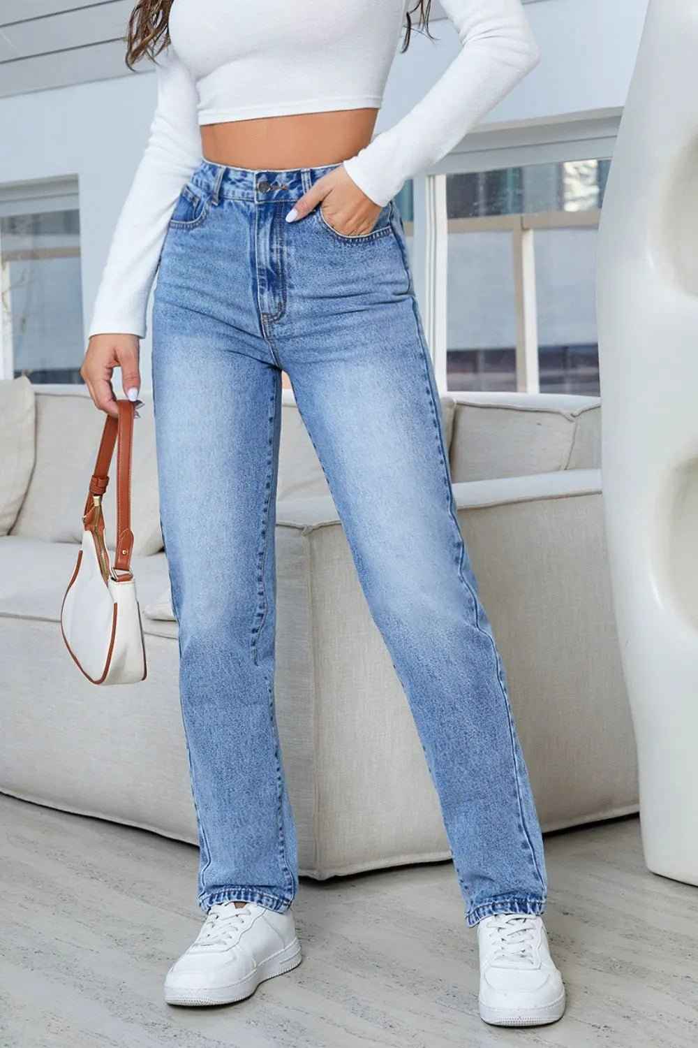 Cowboy pants women's new straight leg easy to wear high waisted pants