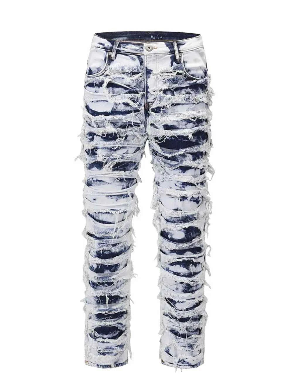 Men's Distressed Raw Hem Straight Jeans Medium