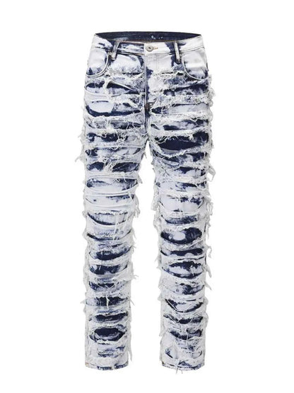 Men's Distressed Raw Hem Straight Jeans Medium