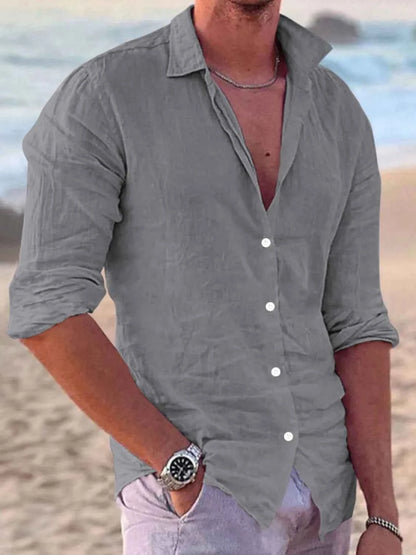 Men's Full Size Button Up Long Sleeve Shirt Plus Size Gray