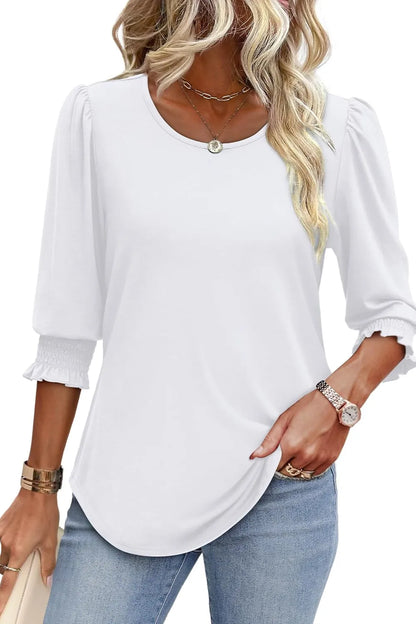 Printed Round Neck Three-Quarter Sleeve Blouse