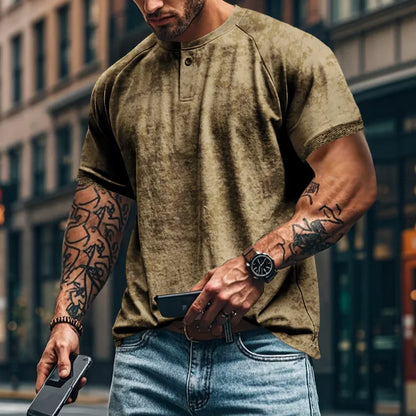 Men's Full Size Round Neck Short Sleeve T-Shirt Plus Size Khaki L