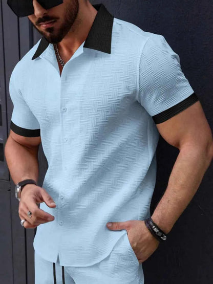 Men's Button Up Short Sleeve Shirt Light Blue