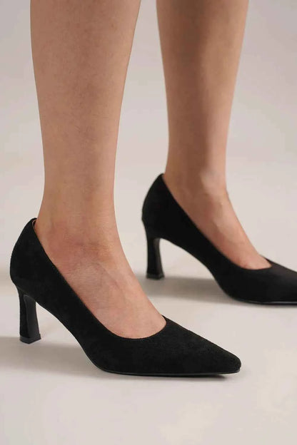 Faux Suede Point Toe Pumps - Trendy Mid Heels for Women