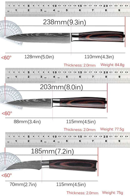 Damascus Pattern Chef Knife Set - Premium Quality