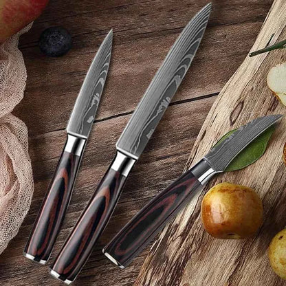 Damascus Pattern Chef Knife Set - Premium Quality