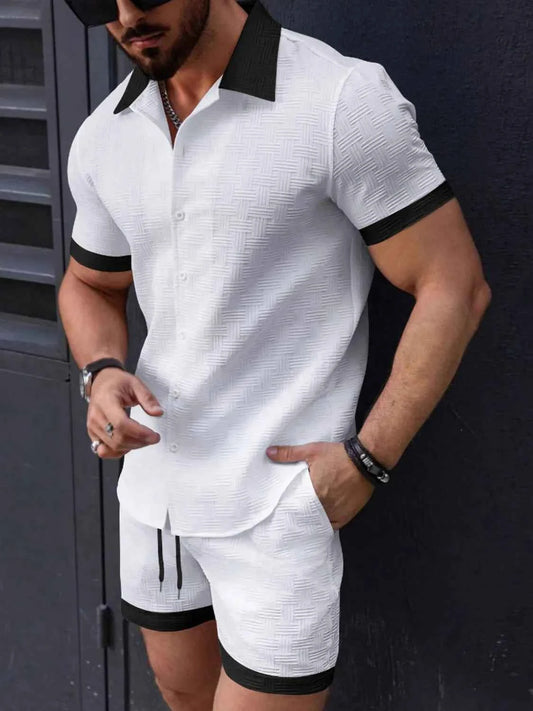 Men's Button Up Short Sleeve Shirt and Shorts Set