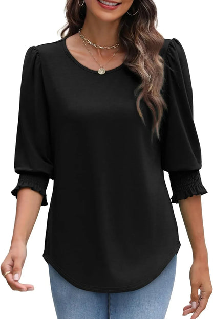 Printed Round Neck Three-Quarter Sleeve Blouse