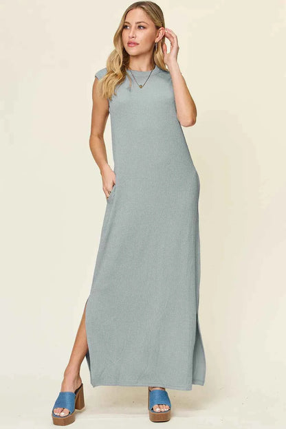 Double Take Full Size Texture Mock Neck Sleeveless Maxi Dress
