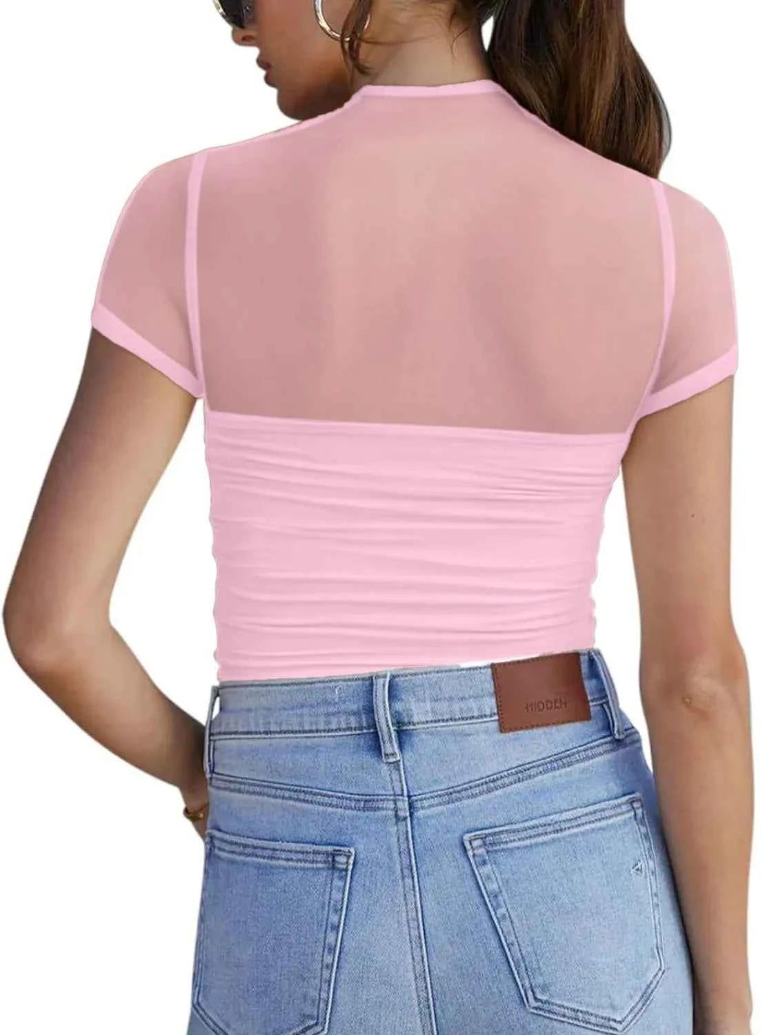 Mesh Mock Neck Short Sleeve T-Shirt