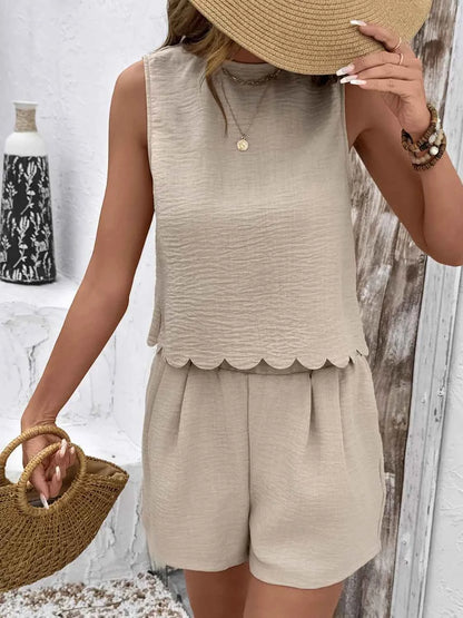 Round Neck Sleeveless Top and Shorts Set