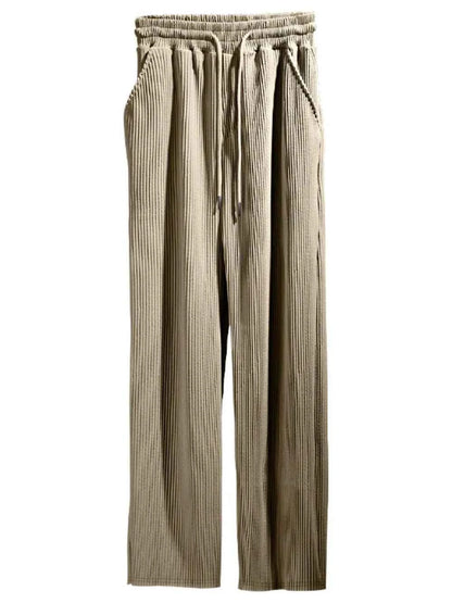Men's Full Size Ribbed Drawstring Wide Leg Pants with Plus Size