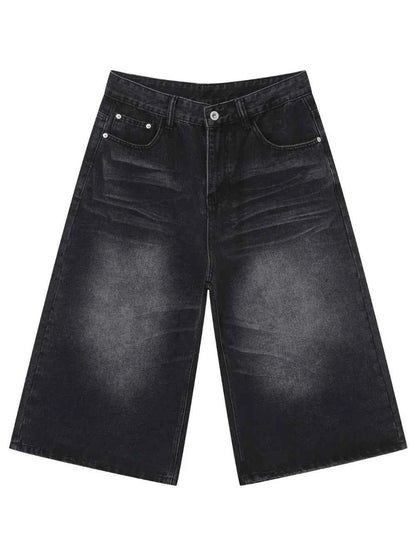Men's Washed Denim Shorts with Pockets Dark Gray