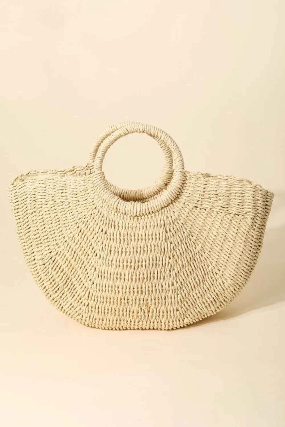 Fame Half Moon Straw Tote Bag