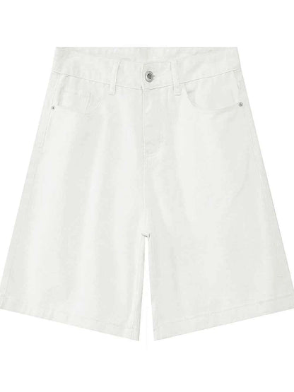Men's Washed Denim Shorts with Pockets White