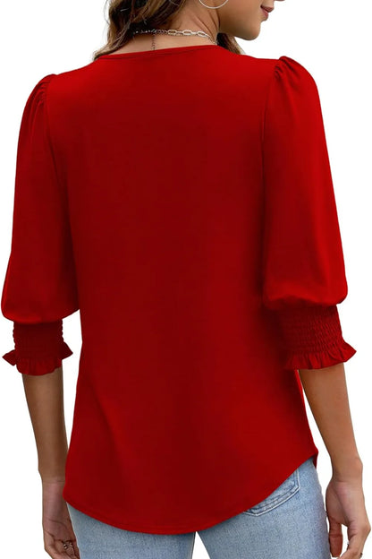 Printed Round Neck Three-Quarter Sleeve Blouse