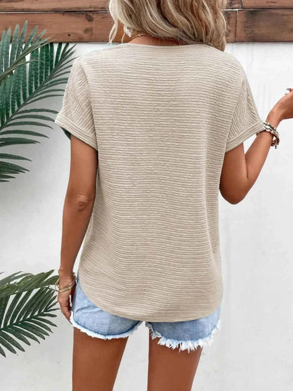 Textured Solid Color Short Sleeve Top