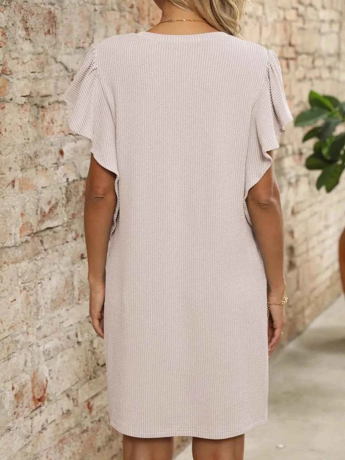 Ruffled V-Neck Cap Sleeve Mini Dress