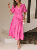 Surplice Half Puff Sleeve Midi Dress