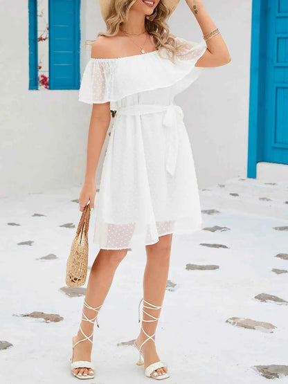 Off Should Short Sleeve Mini Dress