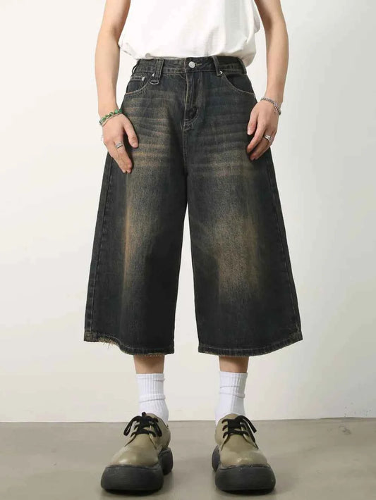 Men's Wide Leg Denim Shorts