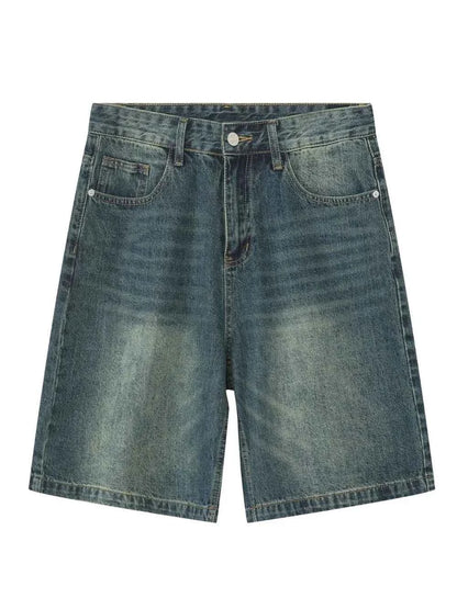 Men's Washed Denim Shorts with Pockets Deep Teal