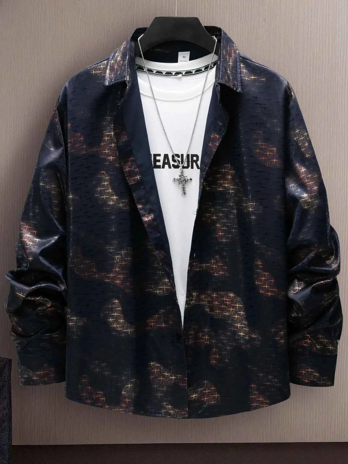 Men's Full Size Collared Neck Long Sleeve Shirt Plus Size